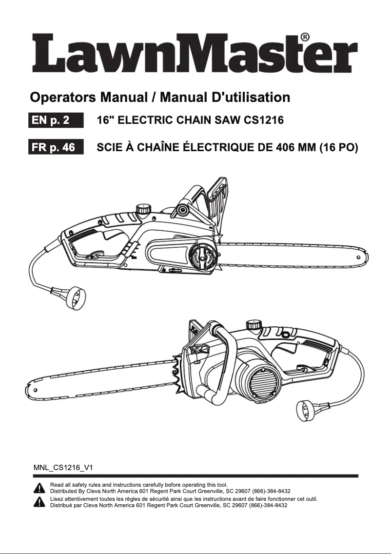 Page n°1 - Manuel utilisateur LawnMaster CS1216