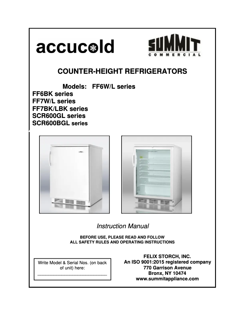 Page n°1 - Manuel utilisateur Summit FF7BKCSSADA