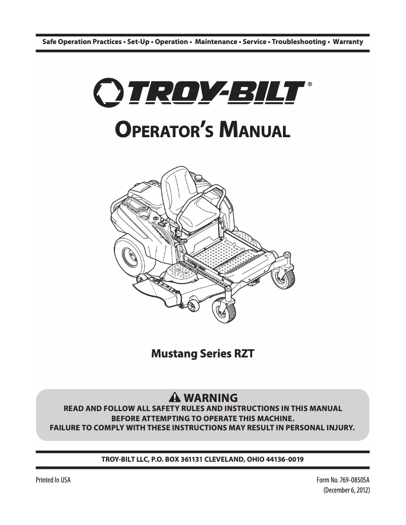 Page n°1 - Manuel utilisateur Troy-Bilt Mustang 54 XP
