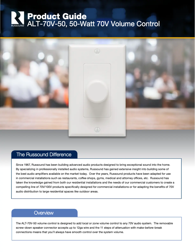 Page 1 de la notice Brochure Russound ALT-70V-50