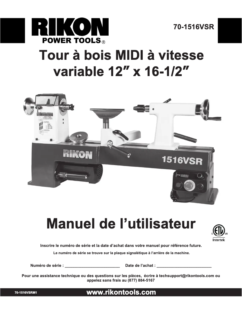 Page n°1 - Manuel utilisateur RIKON 70-1516VSR