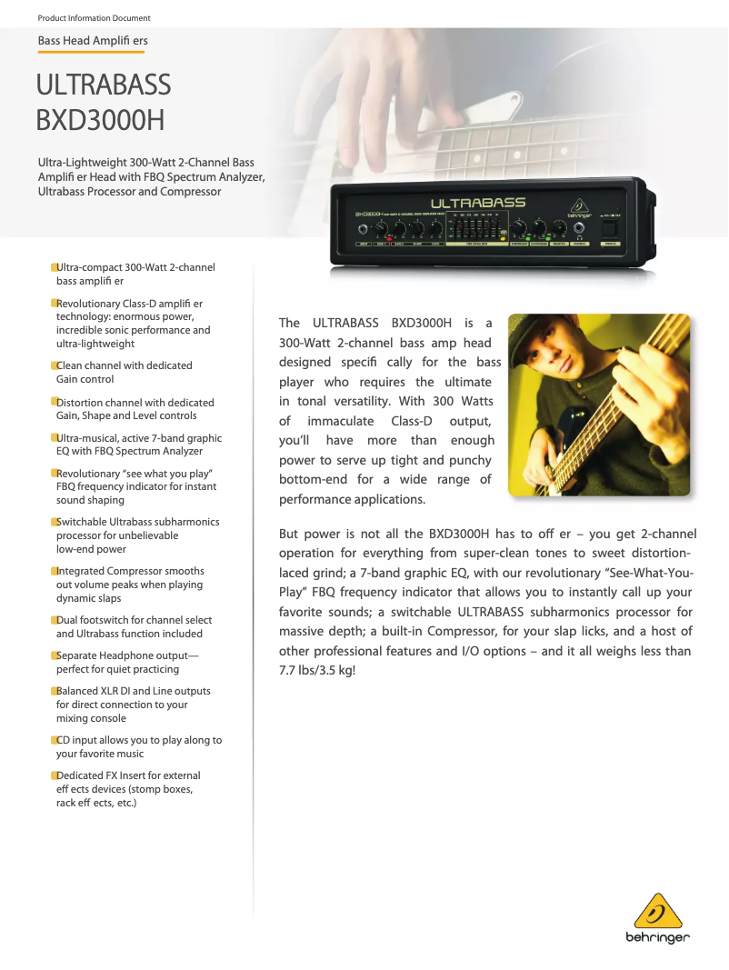Page n°1 - Fiche technique Behringer Ultrabass BXD3000H
