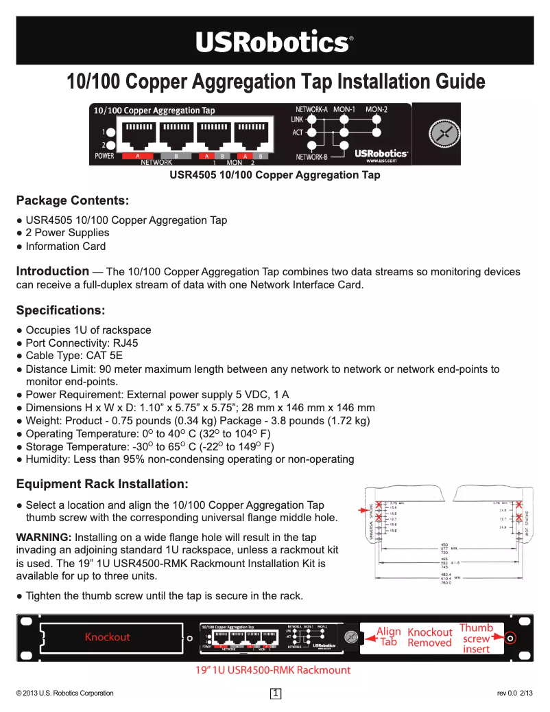 Page 1 de la notice Manuel utilisateur US Robotics USR4503