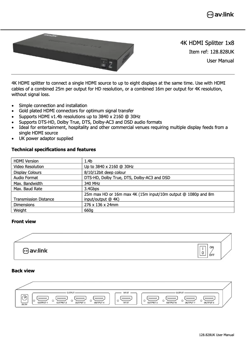 Page n°1 - Manuel utilisateur AV:link 128.828UK