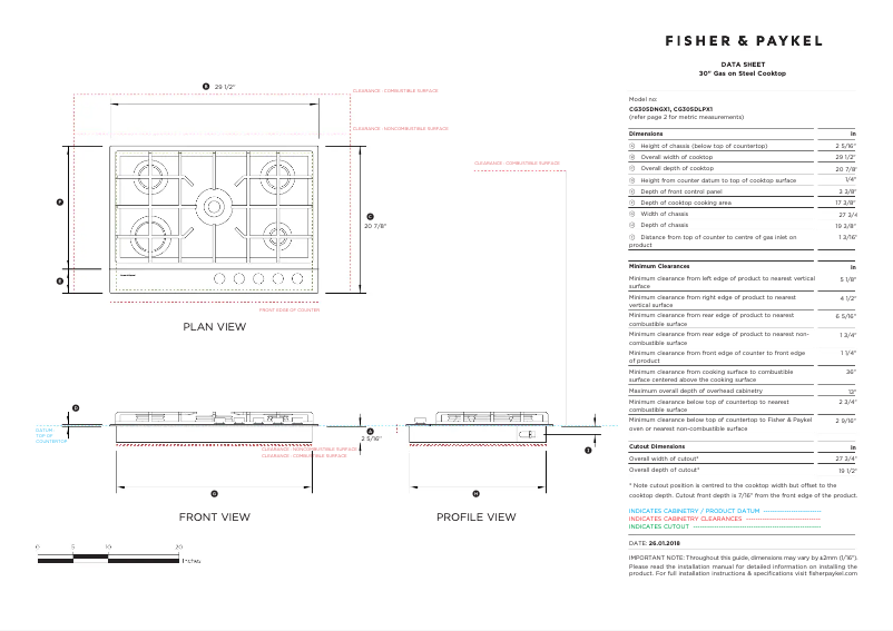 Page n°1 - Fiche technique Fisher & Paykel CG305DLPX1