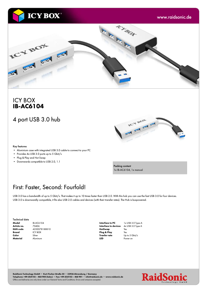 Página 1 del manual Ficha técnica Icy Box IB-AC6104