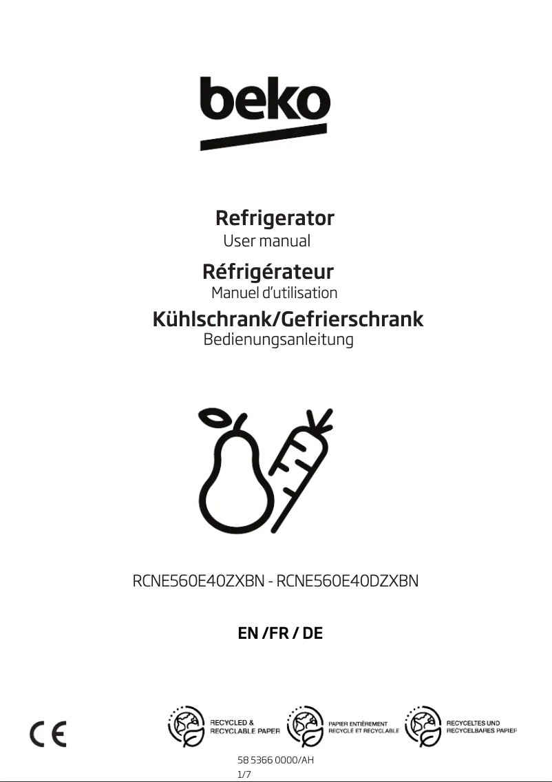 Page n°1 - Manuel utilisateur Beko RCNE560E40ZXBN