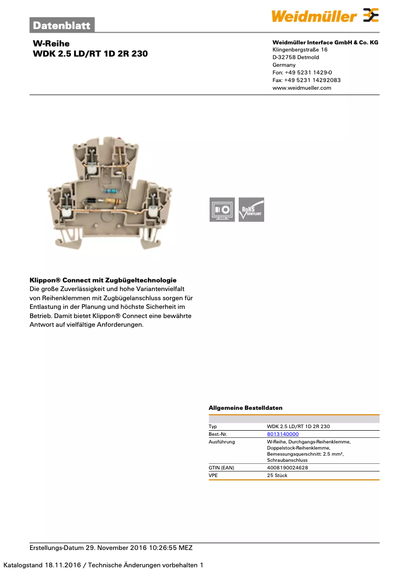 Page 1 de la notice Manuel utilisateur Weidmüller WDK 2.5 LD/RT 1D 2R 230