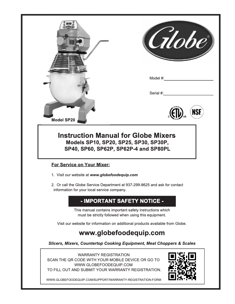 Page 1 de la notice Manuel utilisateur Globe SP25