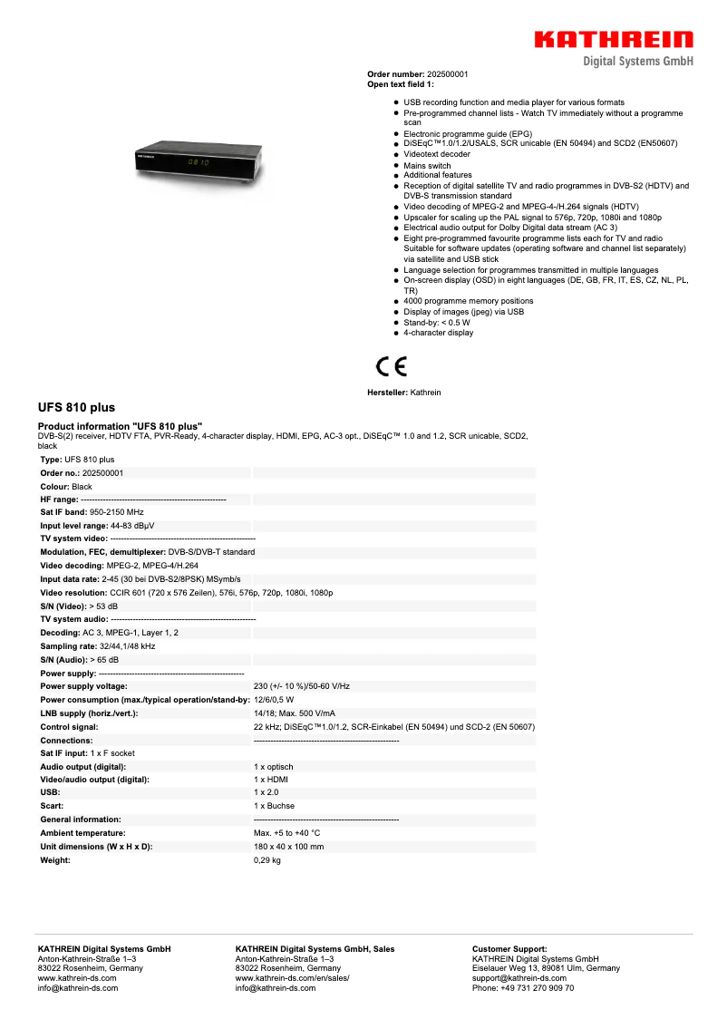 Page 1 de la notice Manuel utilisateur Kathrein UFS 810 plus