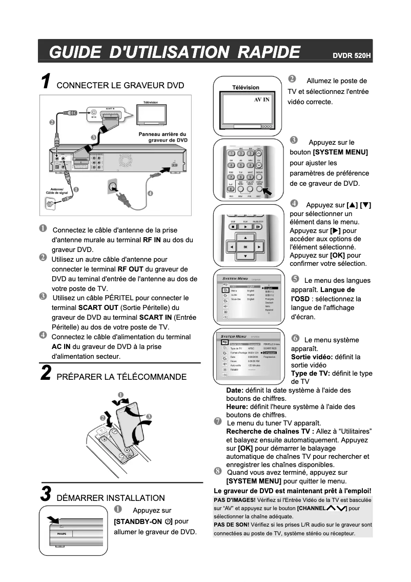 Page 1 de la notice Guide de démarrage rapide Philips DVDR520H