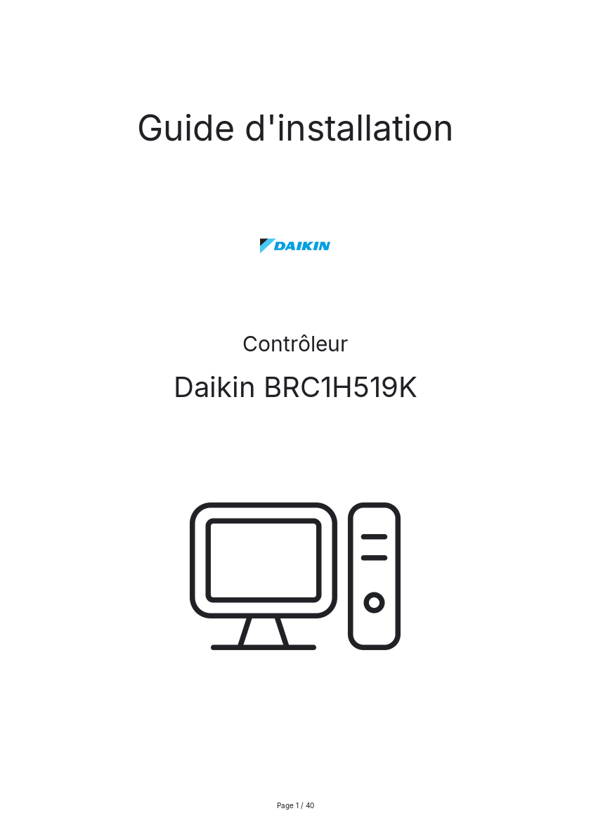 Page n°1 - Guide d'installation Daikin BRC1H519K