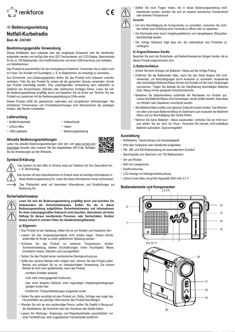 Page 1 de la notice Manuel utilisateur Renkforce RF-CR-200