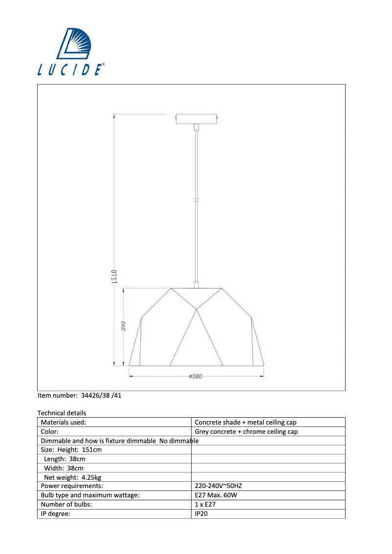 Page 1 de la notice Manuel utilisateur Lucide Solo 34426/38/41