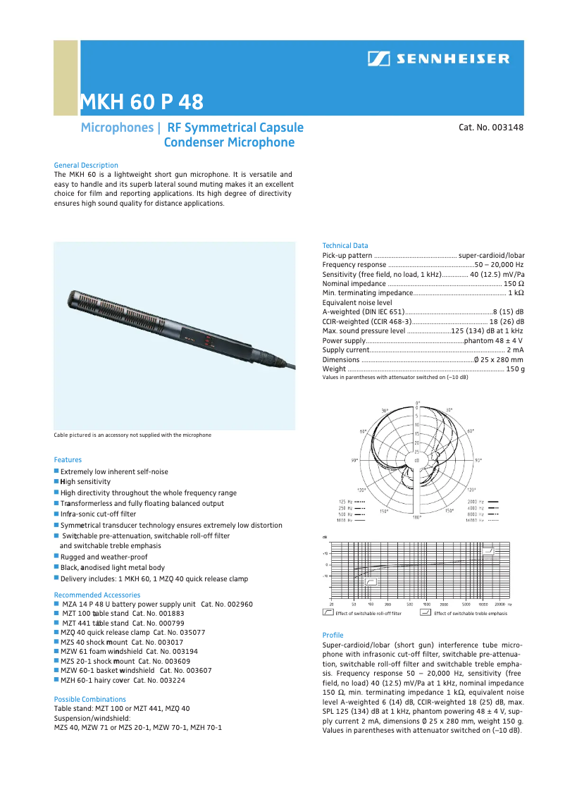 Page 1 de la notice Fiche technique Sennheiser MKH 60-1