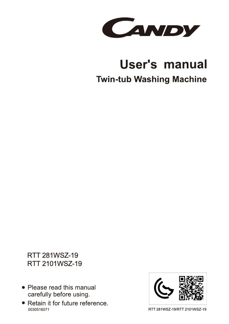 Page 1 de la notice Manuel utilisateur Candy RTT 281WSZ-19