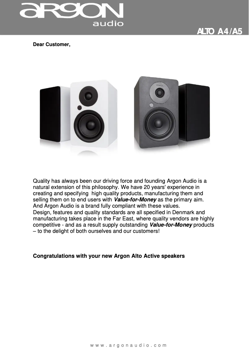 Page 1 de la notice Manuel utilisateur Argon Alto A4