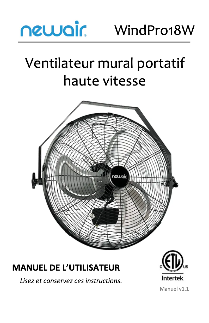 Image de la première page du manuel de l'appareil WindPro18W