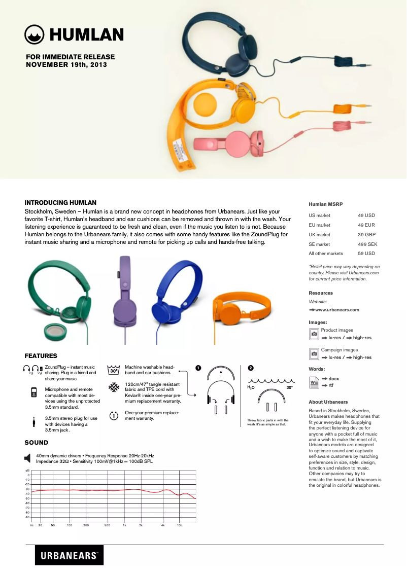 Page n°1 - Manuel utilisateur Urbanears Humlan