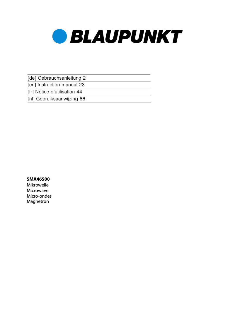 Page 1 de la notice Manuel utilisateur Blaupunkt 5MA46500