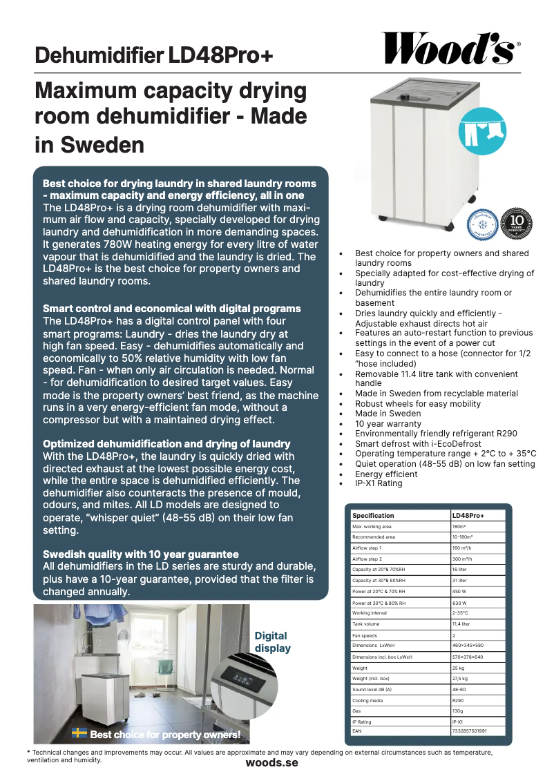Page 1 de la notice Fiche technique Wood's LD48PRO+