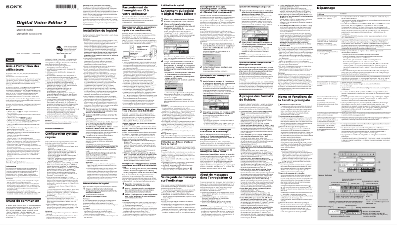Page 1 de la notice Manuel utilisateur Sony ICD-SX66