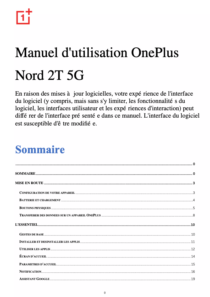 Page 1 de la notice Manuel utilisateur OnePlus Nord 2T 5G