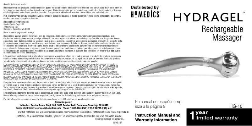 Page 1 de la notice Manuel utilisateur Homedics HG-10