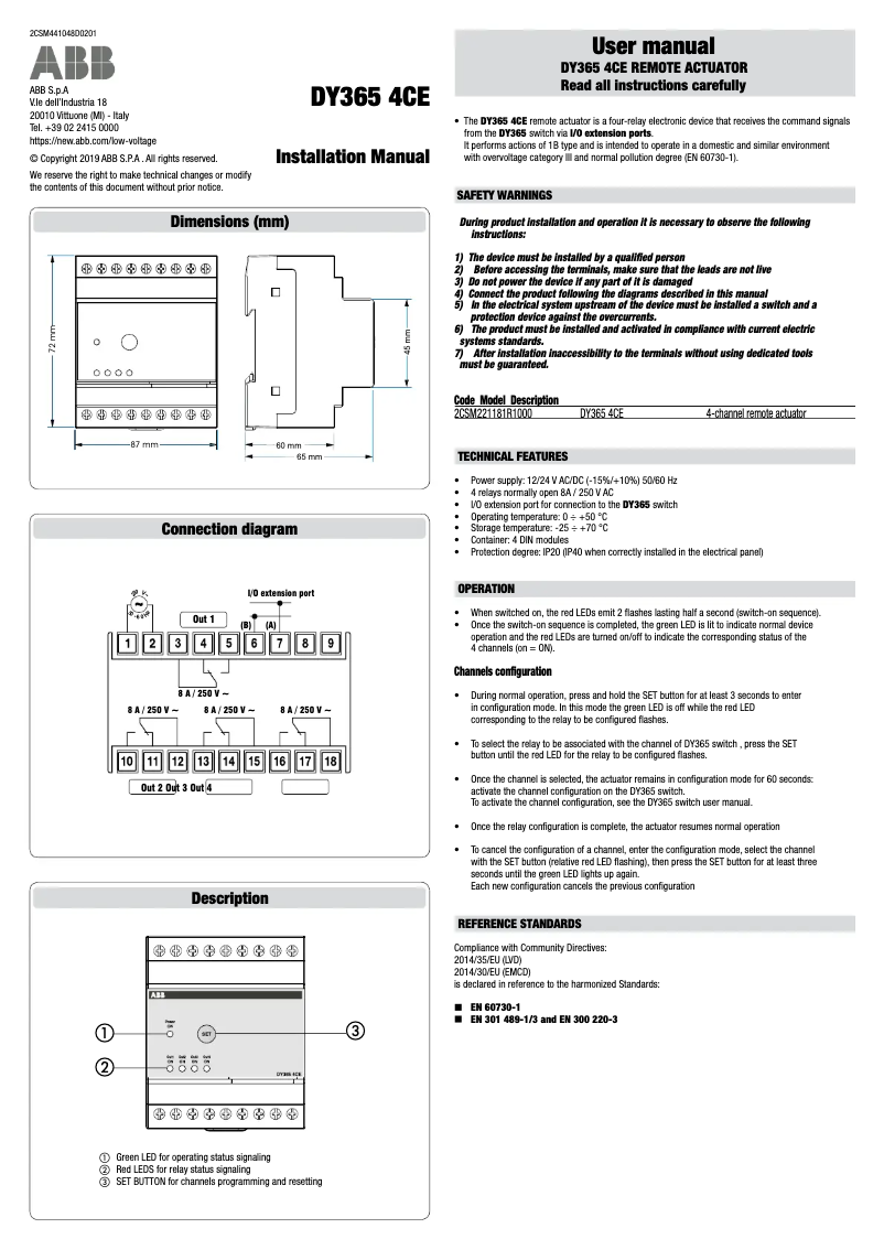 Image de la première page du manuel de l'appareil DY365 4CE