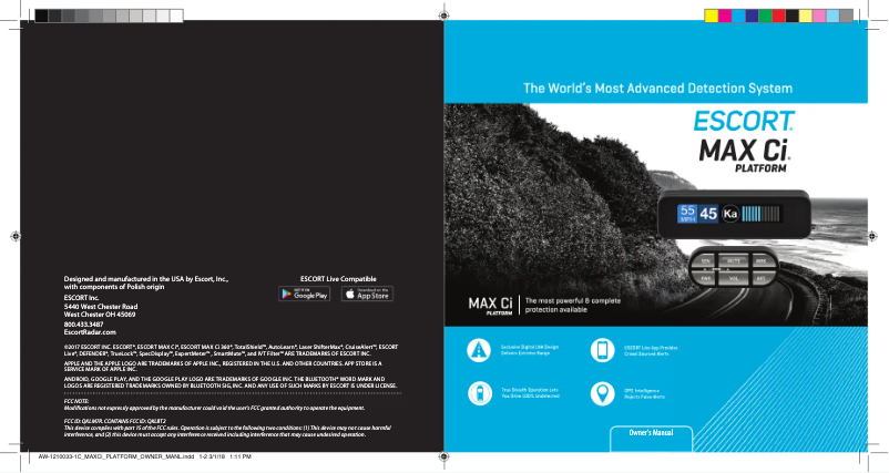 Page 1 de la notice Manuel utilisateur Escort Max Ci