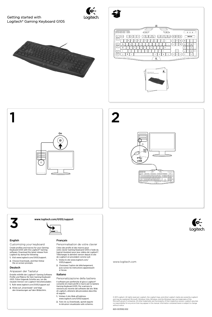 Page 1 de la notice Manuel utilisateur Logitech Gaming Keyboard G105