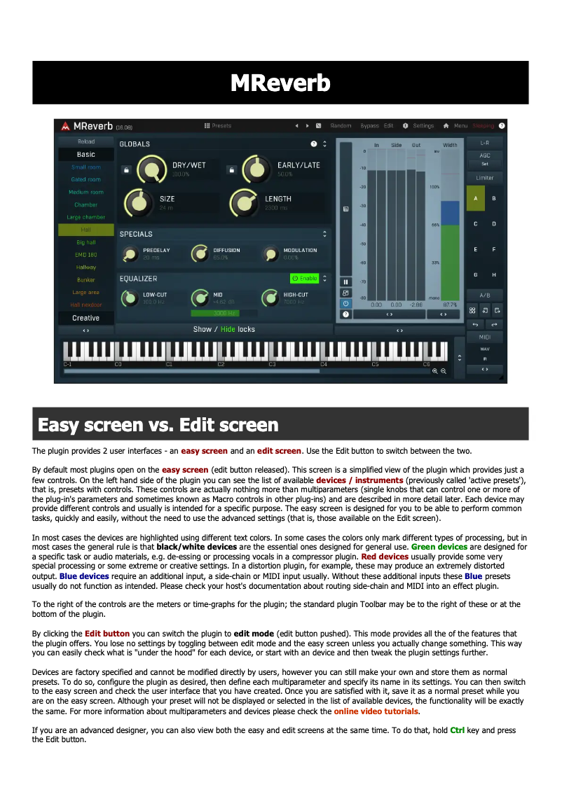 Page n°1 - Manuel utilisateur MeldaProduction Mreverb