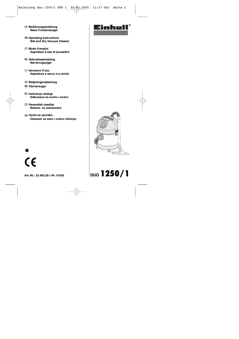 Image de la première page du manuel de l'appareil DUO 1250/1