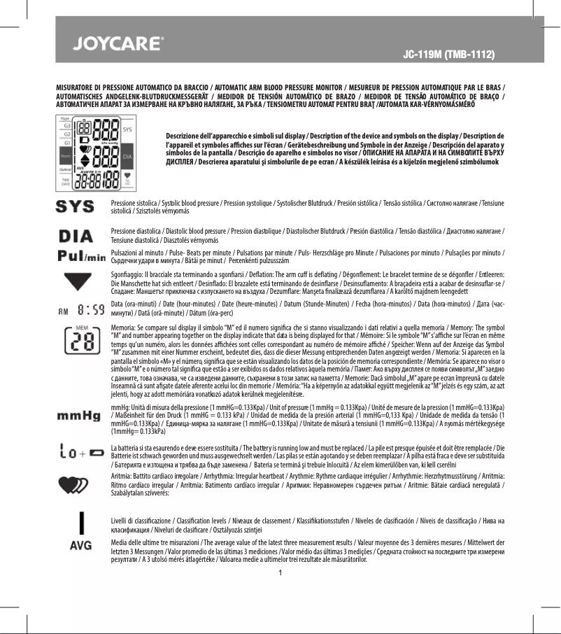 Page n°1 - Manuel utilisateur Joycare JC-119M