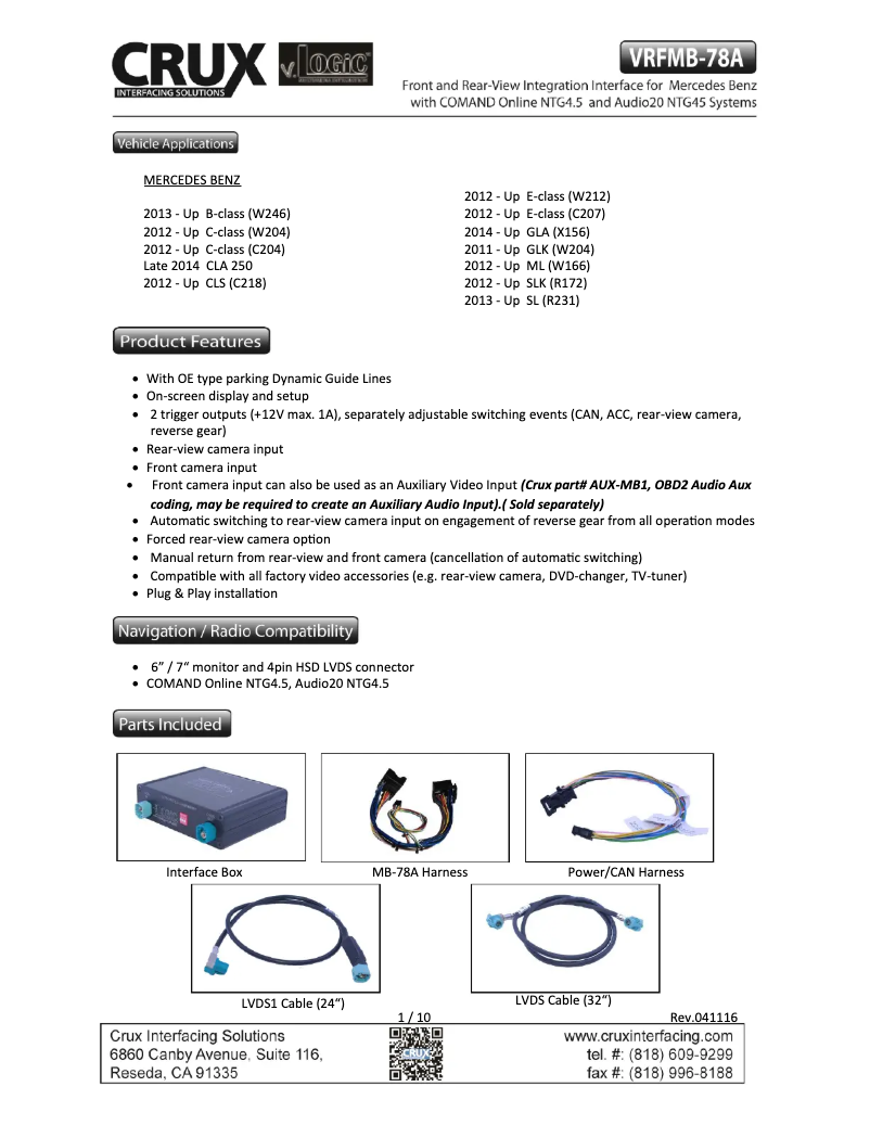 Page 1 de la notice Manuel utilisateur CRUX VRFMB-78A