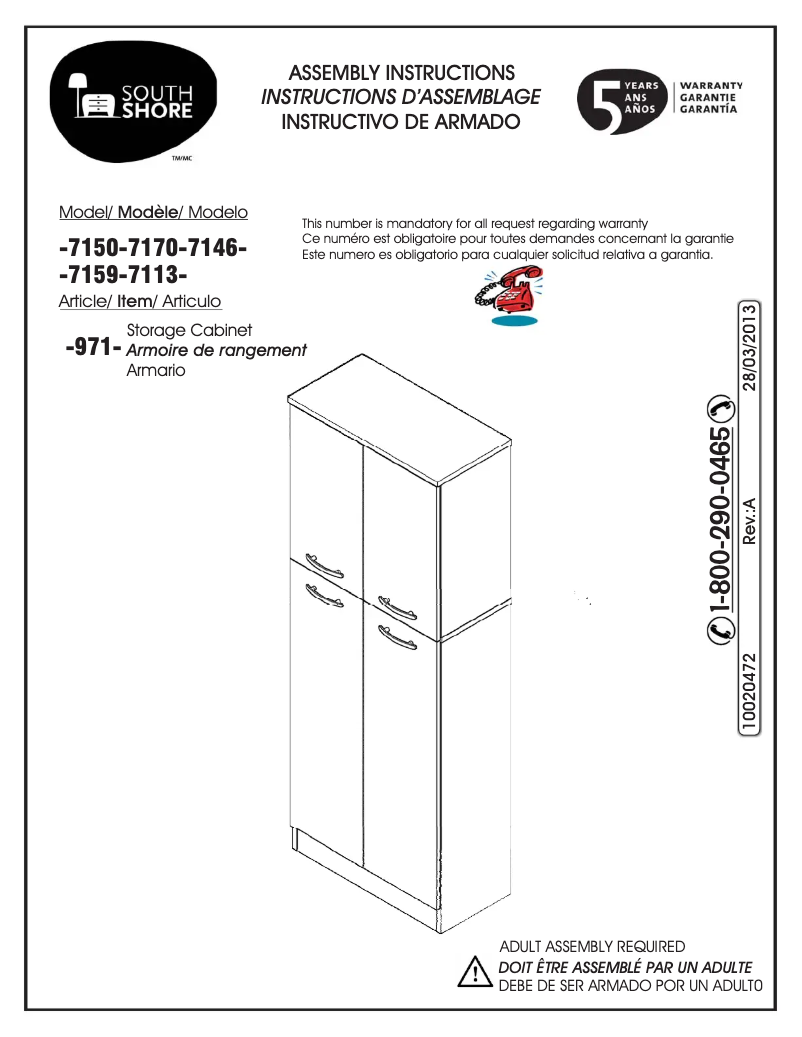 Page 1 de la notice Manuel utilisateur South Shore Fiesta 7146