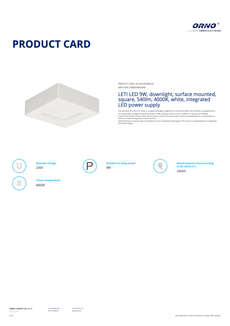 Image de la première page du manuel de l'appareil AD-OD-6060WLX4