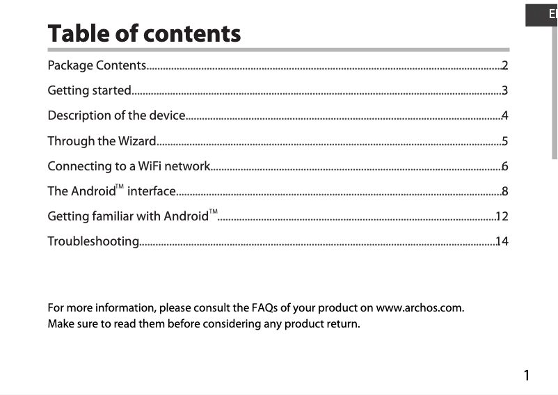 Page 1 de la notice Guide de démarrage rapide Archos Cobalt 70b