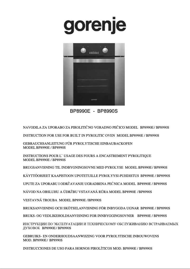 Page n°1 - Manuel utilisateur Gorenje BP8990S