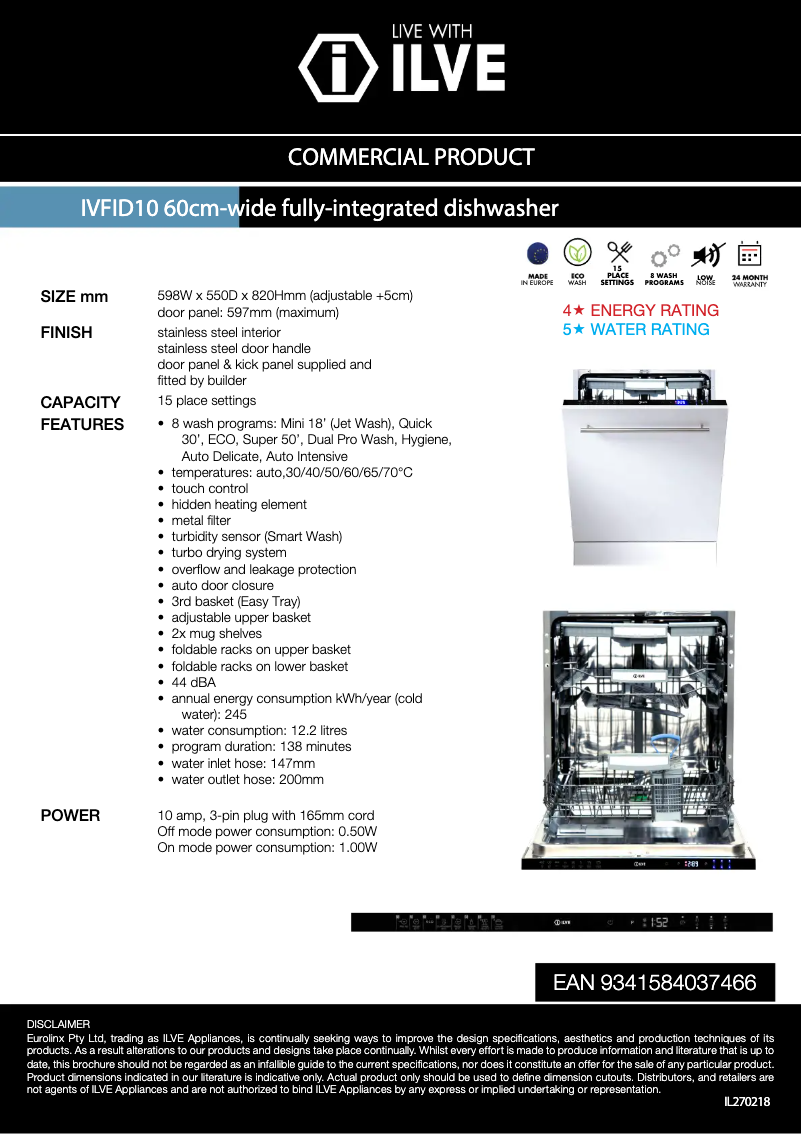 Page n°1 - Fiche technique Ilve IVFID10