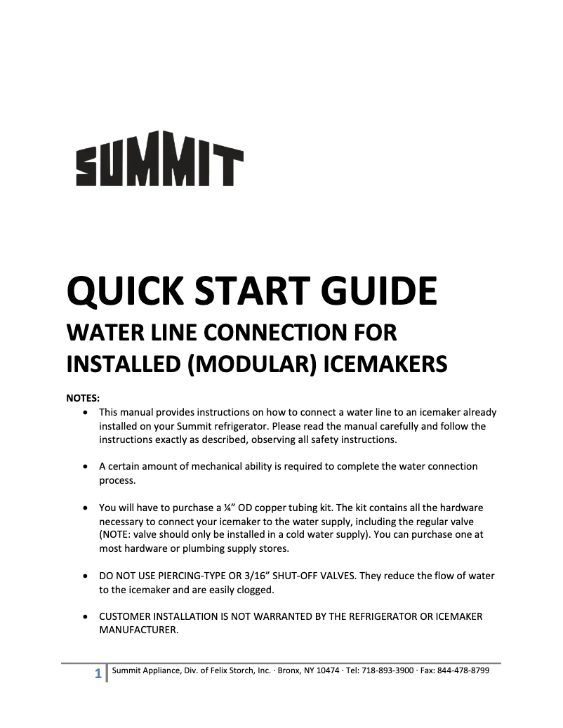 Page 1 de la notice Guide de démarrage rapide Summit SPFF51OSCSSTBIM