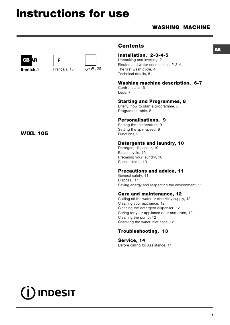 Imagen de la primera página del manual del dispositivo WIXL 105 (KW) (V)
