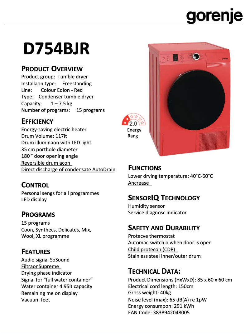 Image de la première page du manuel de l'appareil D754BJR