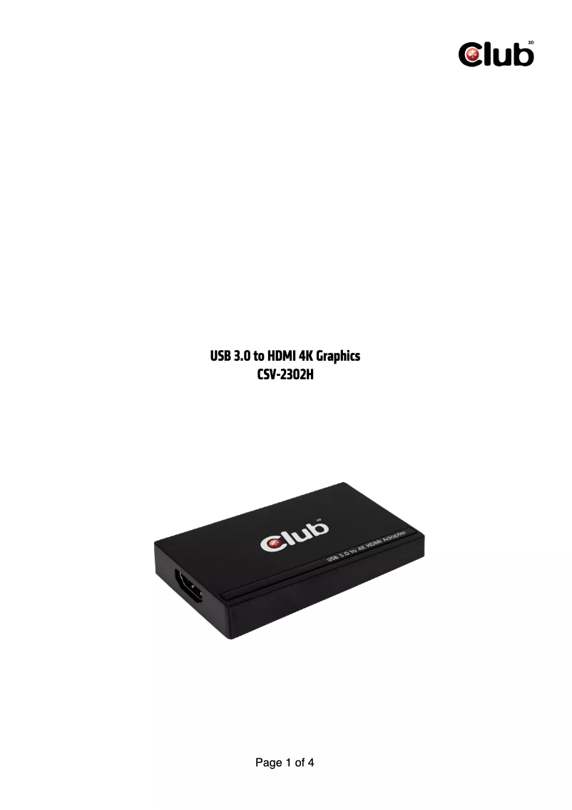 Page n°1 - Manuel utilisateur CLUB3D SenseVision USB3.0 to DVI-I & HDMI Graphics Adapter