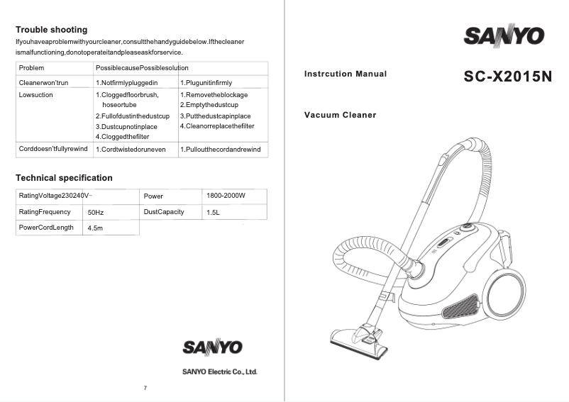 Page 1 de la notice Manuel utilisateur Sanyo SC-X2015N