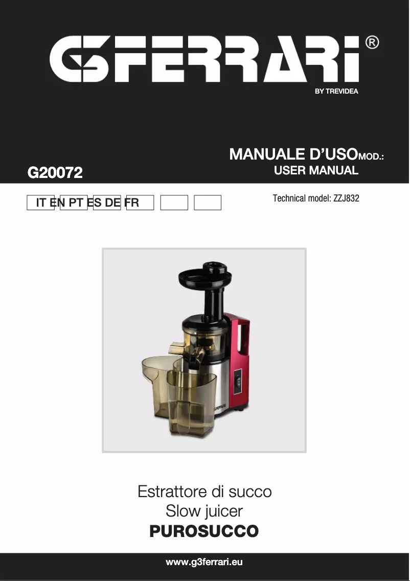 Image de la première page du manuel de l'appareil Purosucco G20072