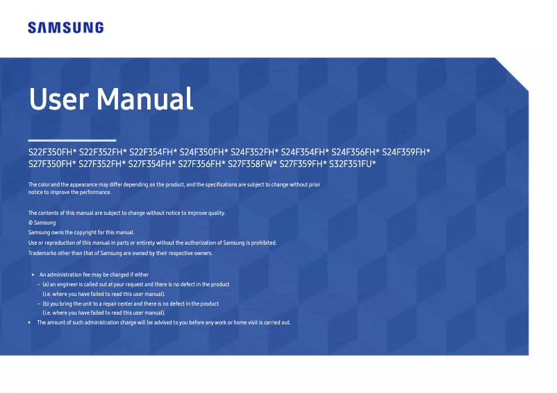 Page 1 de la notice Manuel utilisateur Samsung S27F350FHW