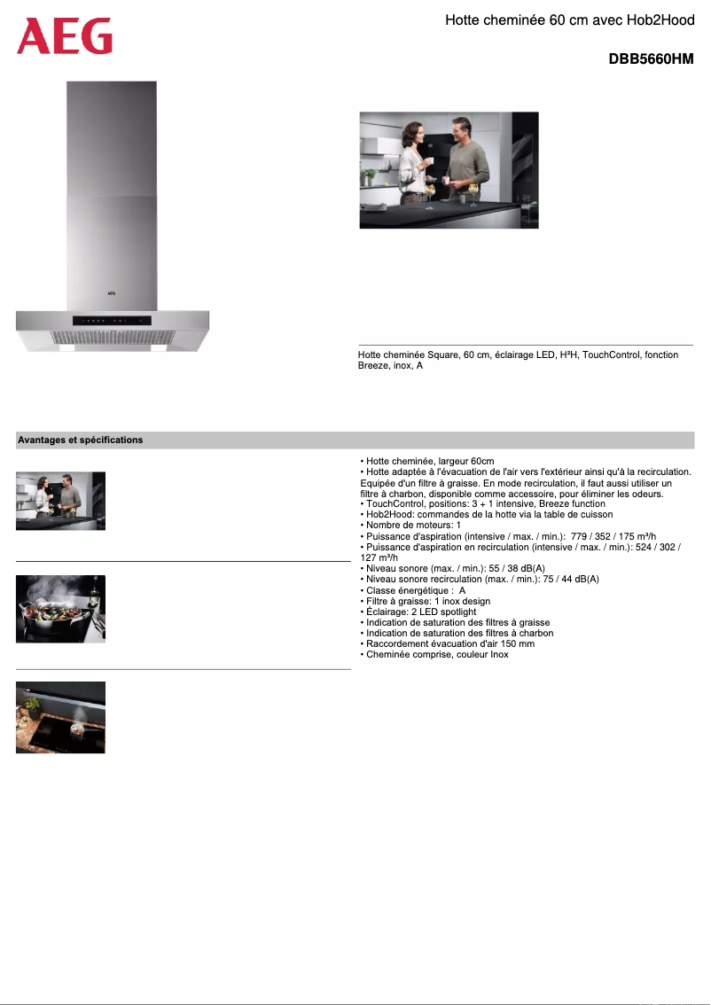 Page 1 de la notice Fiche technique AEG DBB5660HM