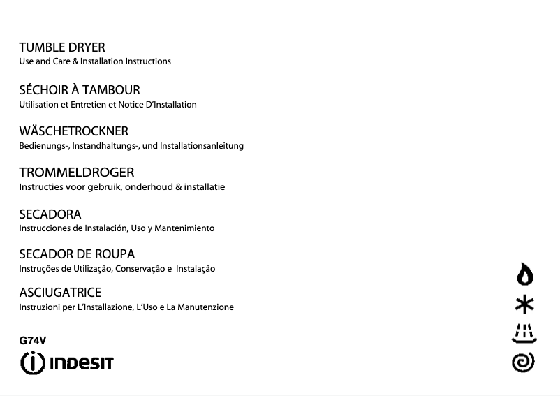 Page 1 de la notice Manuel utilisateur Indesit G 74 V