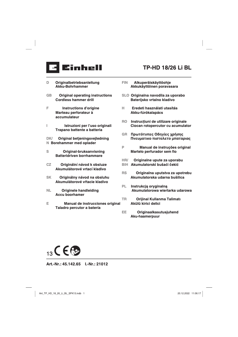 Image de la première page du manuel de l'appareil TP-HD 18/26 Li BL